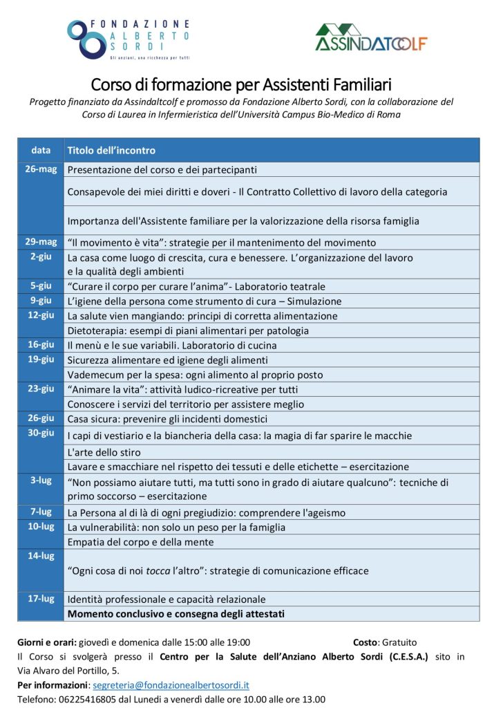 Programma Corso di Formazione per Assistenti Familiari